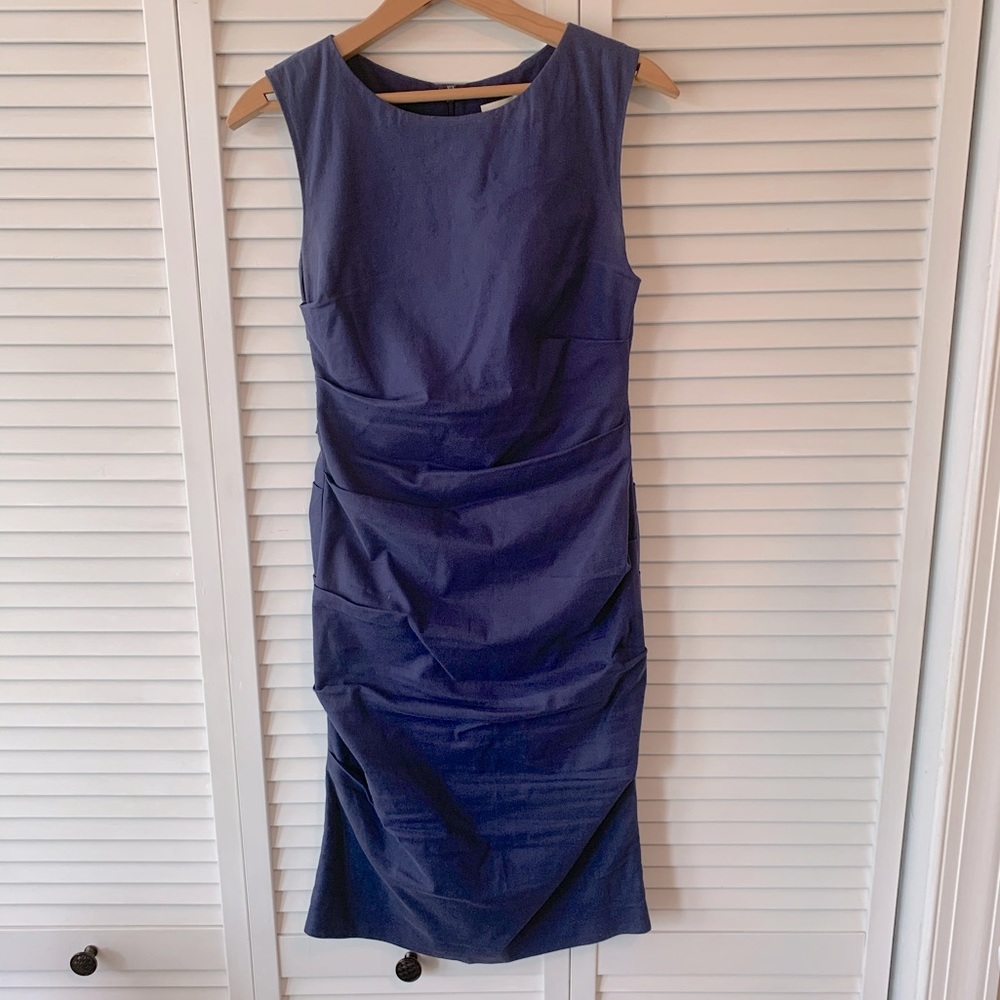 Blue Nicole Miller sheath dress ruching size 2